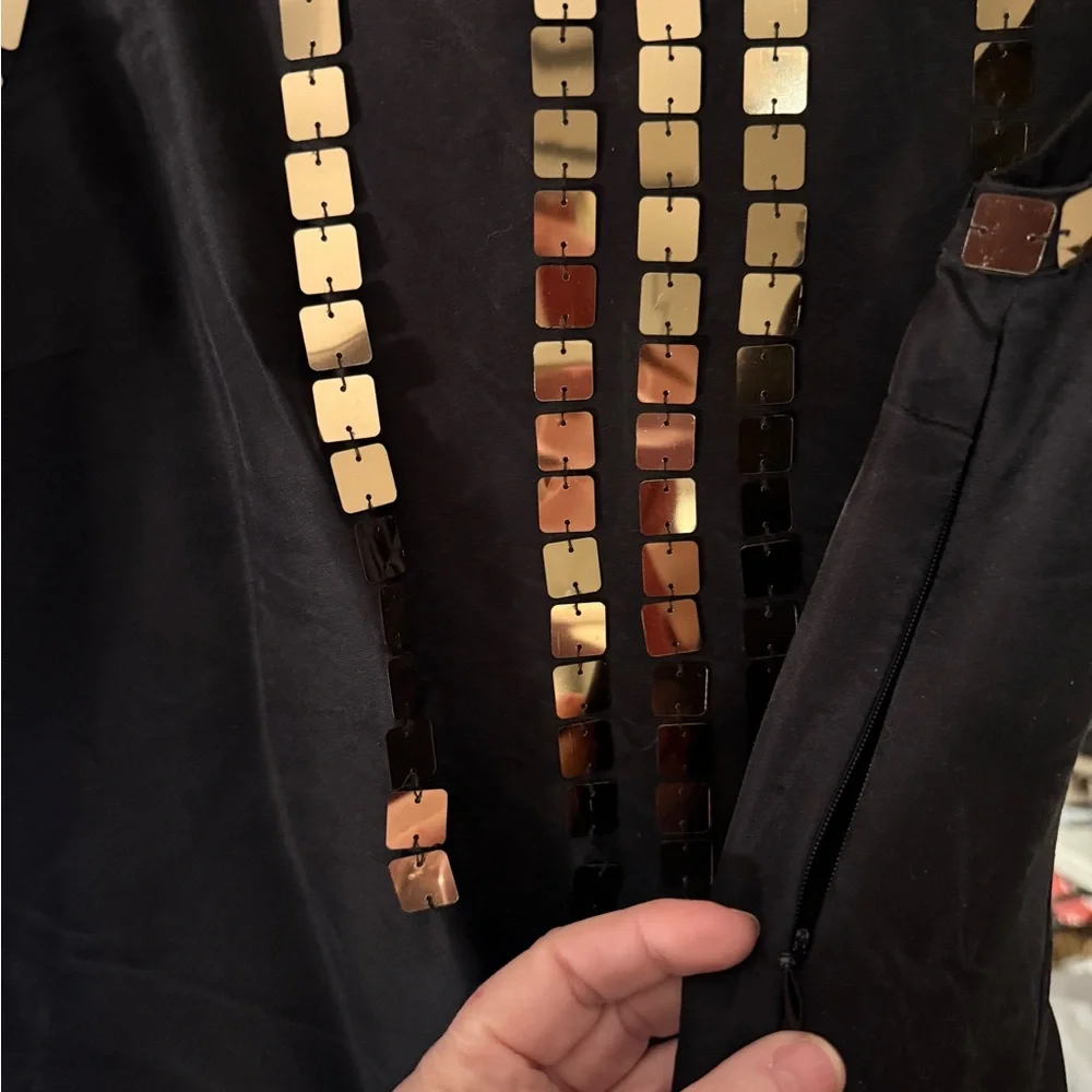 Tory Burch Sleeveless Black Silk Blouse Gold Paillettes 8 Festive Nite Out Party